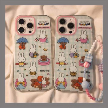 格紋卡通兔子軟膠掛鏈適用蘋果16PROMAX/16PRO手機殼14PRO/13mini全包新款XR/iPhone15PRO可愛11/XR/78全包SE