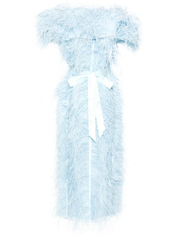 Huishan Zhang - Angelina feather-trim midi dress - women - Silk/Silk/Ostrich Feather - 16 - Blue