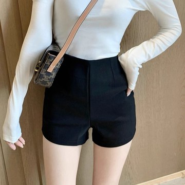 小個子穿搭黑色短褲女西裝外穿緊身包臀加絨2026秋冬打底顯瘦高腰靴褲韓版小個子女裝短褲 毛呢保暖熱褲 小隻女百搭小黑褲