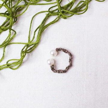 手編開口戒指 麻花松葉綠