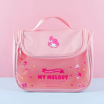 韓國配件連線 - 霧面大開口防水化妝包/收納包-卡通人物美樂蒂-粉 (23.5X19cm)