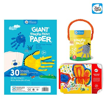 【JarMelo 原創美玩】易洗手指畫基礎6色+創藝調色盤+專用紙(30張)超值組