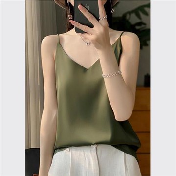 【巴黎精品】現貨+預購 頂級法式緞面背心絲質上衣名媛絲綢冰絲絲質襯衫(V領無袖女素色上衣12色a1ep23)