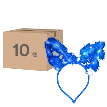 LED發光髮箍 羽毛兔耳朵髮箍  羽毛四彩燈 + 淺藍  10個
