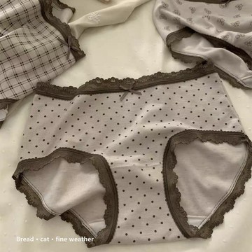 蔓延棕色系~復古甜美風內褲女生無痕蕾絲邊透氣純棉襠女士三角褲