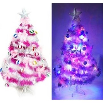 摩達客耶誕★台灣製4尺(120cm)特級白色松針葉聖誕樹 (繽紛馬卡龍粉紫色系)+100燈LED燈串一串彩光(附控制器跳機)(本島免運費)