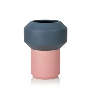 Fumario 陶瓷拼色花瓶（藍灰／桃粉、H 20.5cm）