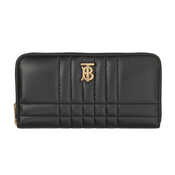 BURBERRY 巴寶莉   Lola TB金字LOGO格紋絎縫羊皮拉鍊長夾(黑色)