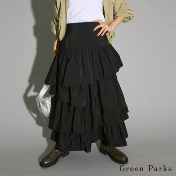 Green Parks 光澤感不規則分層褶邊長裙(6P43L0L0600)