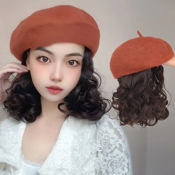 【KEKE】帽子假髮一體 貝雷帽 顯臉小 女 短捲髮 秋冬 網紅衕款 百搭八角帽 假髮帽 仿真自然 隨意分縫無痕透氣
