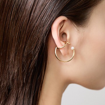 雙環開口珍珠耳扣 925銀厚鍍18K金 Effrene Pearl Earcuff
