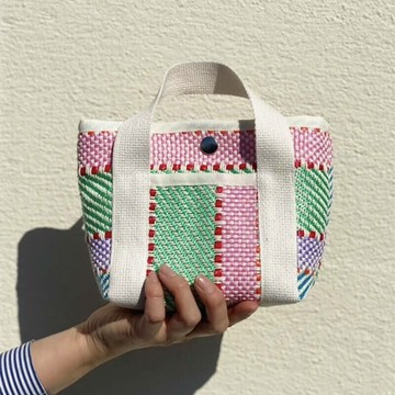 撞色編織手提包040315