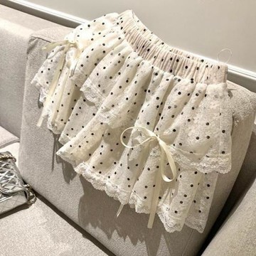 Doun 少女圓舞曲 波點蕾絲綁帶蛋糕裙甜美精致少女感短裙女