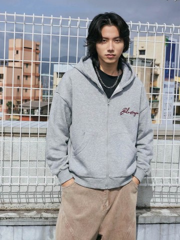 美式字母草寫刺繡太空棉外套