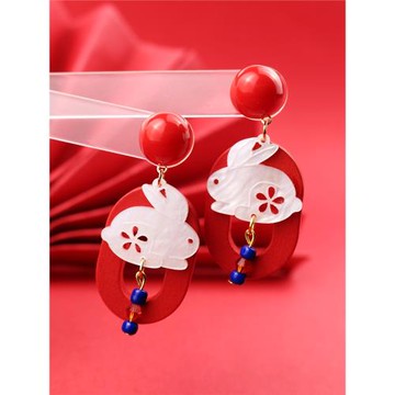 「可愛玉兔」原創設計兔子耳飾新中式古風中秋節本命年耳夾