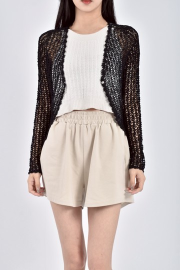 (L) jo an質感針織透膚長袖黑色罩衫