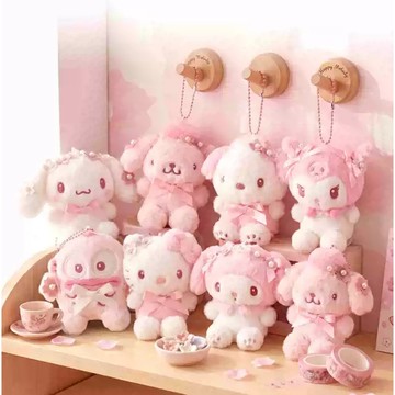 💕台現免運💕【韓國正品】三丽鸥粉色樱花毛绒kitty库洛米丑鱼玩偶挂件