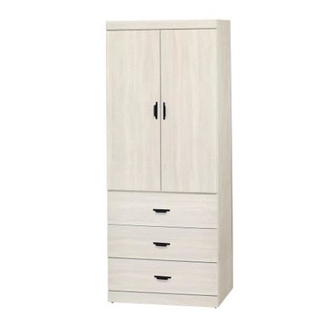 Boden-沃尼2.7尺二門三抽衣櫃-洗白色
