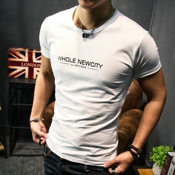 韓潮流緊身短袖T恤男簡約圓領修身運動健體跑步肌肉鍛煉透氣半袖