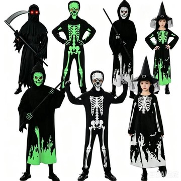 【臺灣-出貨】萬聖節死神COS鐮刀服裝夜光魔鬼派對幽靈扮演兒童骷髏萬聖節衣服HFV25