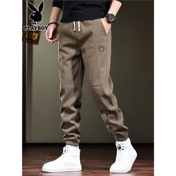 花花公子休閑褲男士2026年春季新款燈芯絨束腳衛褲寬松長褲子男款