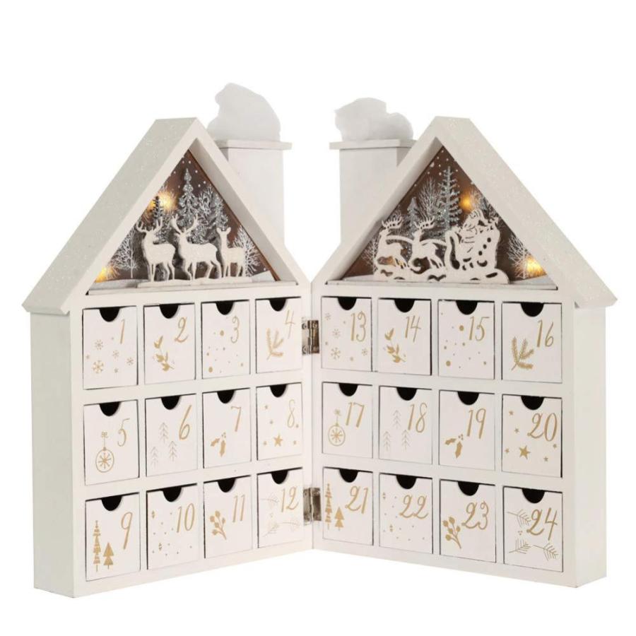 PIONEER-EFFORT Wooden Christmas Advent Calendar House with 24 Drawers and L