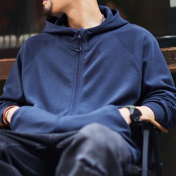 Wuluwear 寶藍色插肩袖小外套大學T男2025秋季新款寬鬆連帽休閒拉鍊上衣外套潮