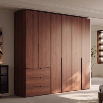 ✅全臺可上門安裝 大容量衣櫃 全實木橡木衣櫃家用臥室衚桃色櫃子平開門一門到頂儲物大衣櫥定 JGV1