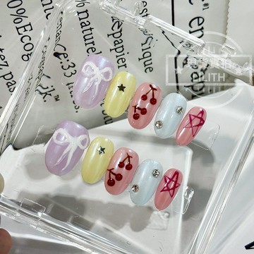 可隔日到貨！多彩小櫻桃 純手工穿戴甲 多巴胺配色  可拆卸手工甲 光療甲片 美甲貼片 假指甲 指甲貼 韓國美甲