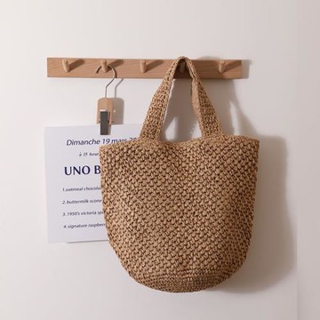 大容量單肩法式草編包 新款簡約鉤織手提編織包女海邊度假沙灘包