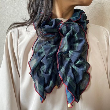 Ballett Kyoto 出品｜Ballett 格紋抓皺圍巾｜不易起皺、柔軟雪紡材質