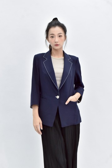 (S) 西裝七分袖藍色外套