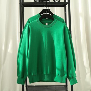 綠巨人 430g重磅毛圈布圓領套頭衛衣 翠綠純色秋季休閑男女套頭衫