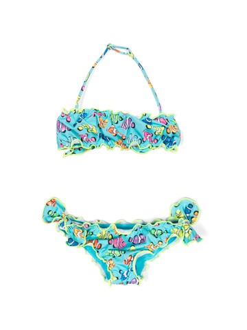 MC2 Saint Barth Kids - fish-print ruffle-detail bikini - kids - Copolyester/Elastane/Polyamide/Elastane - 16 yrs - Blue