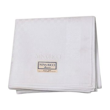 NINA RICCI 優美白底菱格紋浮水印圖騰品牌字母LOGO刺繡帕巾(50CM)