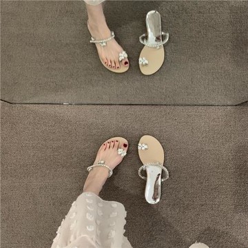 晚風氣質拖鞋水鉆涼拖鞋夏女外穿沙灘法式仙女時尚鴿子蛋涼鞋女款