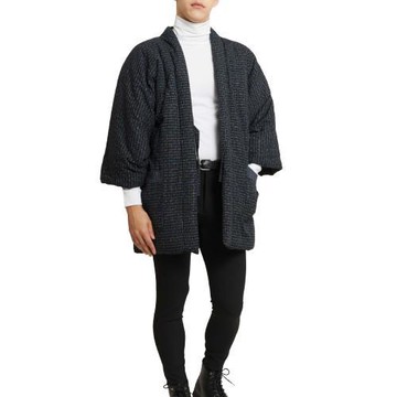 日藝堂 日本製黑紋半纏鋪棉外套