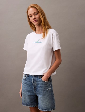 Calvin Klein 手寫風標誌修身 T 恤