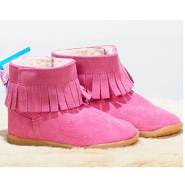 英國 shooshoos - 健康無毒真皮手工童鞋/靴子/童靴-熱情粉流蘇靴 (USA5 (鞋內13.8cm))