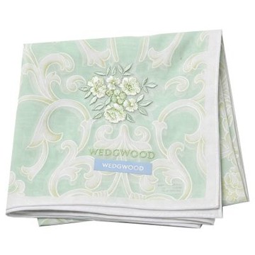 WEDGWOOD 淺綠巴洛克刺繡花卉字母LOGO圖騰帕領巾(51CM)