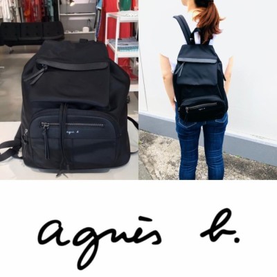 agnès b.　アニエスベー　リュック　BLACK　ナイロン✖牛革