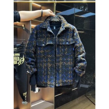 秋冬季編織棉線夾棉加厚小香風翻領夾克外套情侶同款防寒保暖棉服