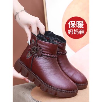 老北京布鞋女棉鞋新款媽媽鞋加絨加厚保暖短靴防滑牛筋舒適老人鞋