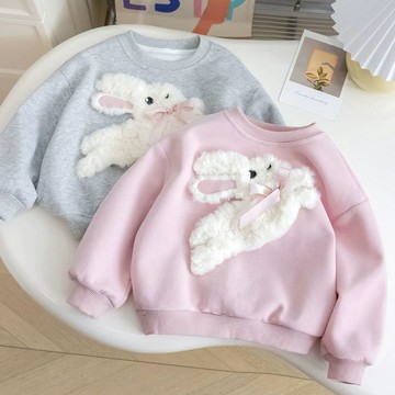 mori🎀mori春秋女寶寶可愛立體圓領上衣小女孩卡通毛絨兔長袖衛衣