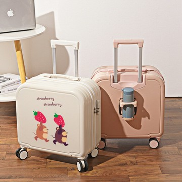 新款可愛卡通行李箱18寸帶杯架登機拉桿箱ins印花學生旅行密碼箱