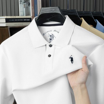 【新款熱賣】男士全棉親膚透氣長袖刺繡POLO衫春秋翻領高檔凈版商務恤