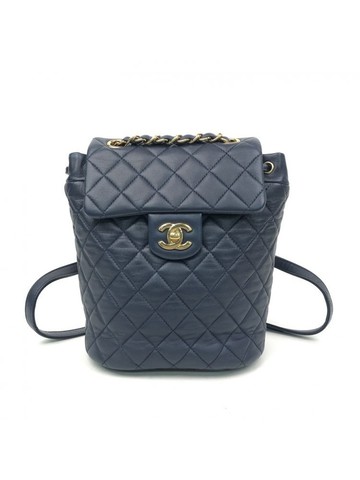 chanel 藍色 Urban Spirit Backpack 皮革雙肩背包 雙肩包 鍊條包
