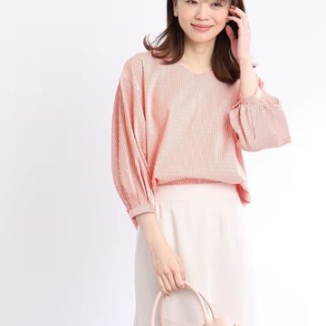 日單貴牌 7分袖V領 條紋泡泡棉 柔軟 套頭上衣2H