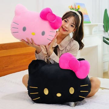 kitty抱枕 凱蒂貓抱枕hello毛絨粉皮黑皮凱蒂女生床頭靠墊玩偶高顏值超萌