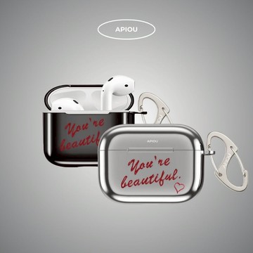 【 APIOU】You’re beautiful 金屬質感 AirPods 全包保護套（附掛鉤）現貨